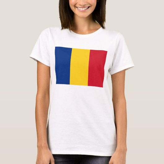 ルーマニア国旗を持つ女性Tシャツ Tシャツ (正面)