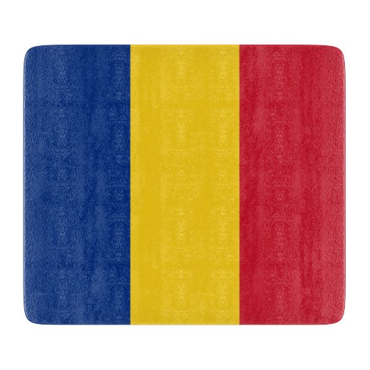 ルーマニア国旗を持つ小さなガラス板 カッティングボード (正面)