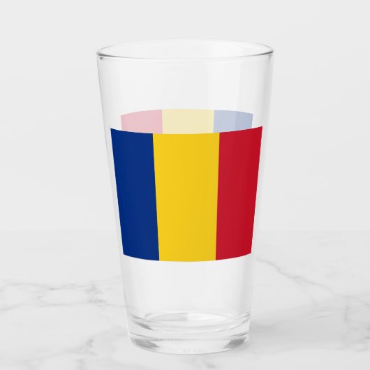 ルーマニア国旗を持つ愛国的なガラス杯 タンブラーグラス (正面)