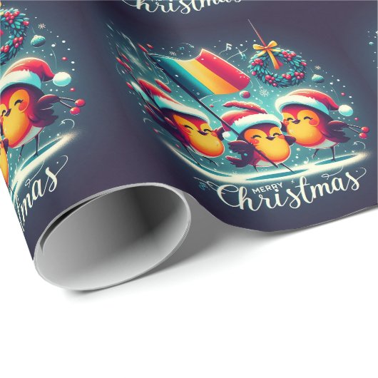 ルーマニア国旗を掲げたサンタロビンズ ラッピングペーパー (ロールコーナー)