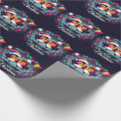 ルーマニア国旗を掲げたサンタロビンズ ラッピングペーパー (角)