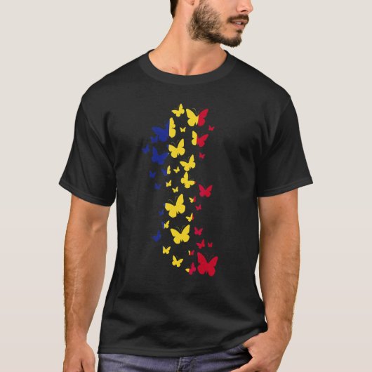 ルーマニア国旗蝶ルーマニア蝶 Tシャツ (正面)