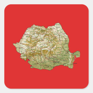 ルーマニア地図ステッカー スクエアシール