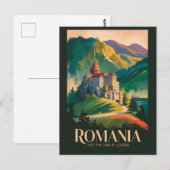 ルーマニア城の風景イラスト旅行アート ポストカード (正面/裏面)