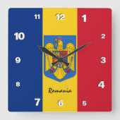 ルーマニア時計、愛国的なホーム、ルーマニア国旗 スクエア壁時計 (正面)