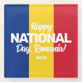 ルーマニア独立記念日ルーマニア国旗 ガラスコースター (正面)