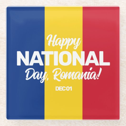 ルーマニア独立記念日ルーマニア国旗 ガラスコースター (正面)