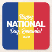 ルーマニア独立記念日ルーマニア国旗 スクエアペーパーコースター (正面)