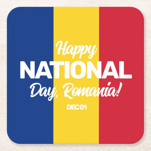 ルーマニア独立記念日ルーマニア国旗 スクエアペーパーコースター (正面)
