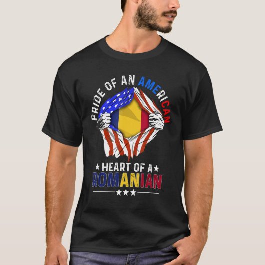 ルーマニア系アメリカ人 アメリカ ルーマニアへの誇り 外国 ルーマニアの旗 Tシャツ (正面)
