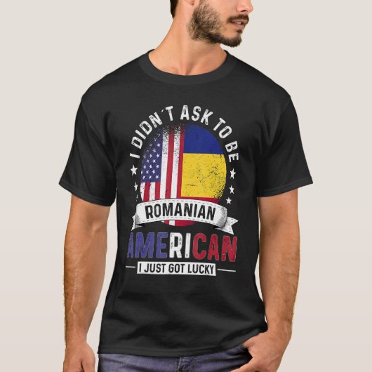 ルーマニア系アメリカ国旗プライドルーマニアFl Tシャツ (正面)