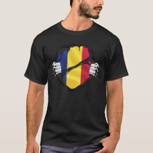 ルーマニア純粋なルーツ国旗ブラック Tシャツ