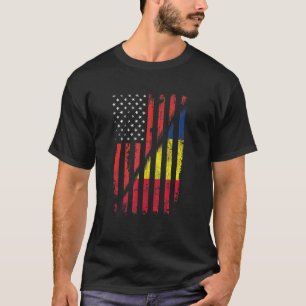 ルーマニア アメリカ国旗 レトロスタイル USA ルーマニア フラッグ Tシャツ