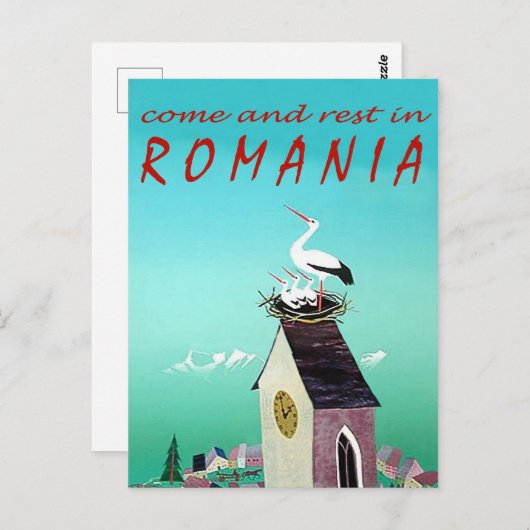 ルーマニア，コウノトリの巣の村の時計塔，ヴィンテージ ポストカード (正面/裏面)