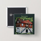 ルーマニア – トランシルバ伝統的ニアハウス 缶バッジ (正面&裏面)