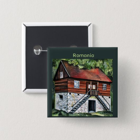 ルーマニア – トランシルバ伝統的ニアハウス 缶バッジ (正面&裏面)