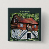 ルーマニア – トランシルバ伝統的ニアハウス 缶バッジ (正面)