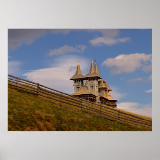 ルーマニア,モルドバ,木造の正教会 ポスター