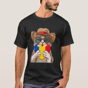 ルーマニア ルーマニアのルーツ かわいい猫 ハート ルーマニア フラ Tシャツ