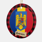 ルーマニア,赤いバッファローのプレイド&ルーマニア国旗 セラミックオーナメント (左)