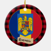 ルーマニア,赤いバッファローのプレイド&ルーマニア国旗 セラミックオーナメント (裏面)