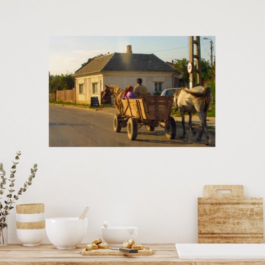ルーマニア,輸送,馬描農用カート ポスター (キッチン)