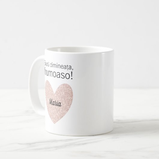 ルーマパーソナライズされたニア語の挨拶とバラ金ゴールドハート コーヒーマグカップ (正面左)