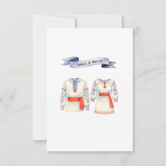 ルーマ素朴ニ結婚アの伝統的フォークコスチューム サンキューカード (裏面)