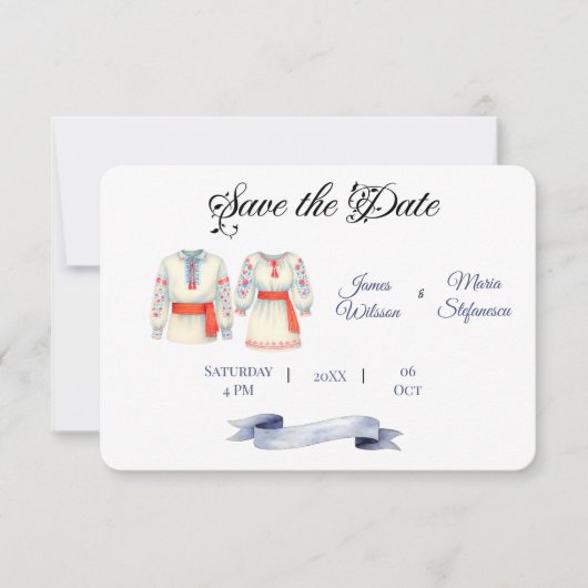 ルーマ素朴ニ結婚アの伝統的フォークコスチューム セーブザデート (正面)