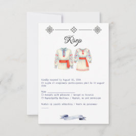 ルーマ素朴ニ結婚アの伝統的フォークコスチューム 出欠カード