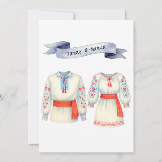 ルーマ素朴ニ結婚アの伝統的フォークコスチューム 招待状 (裏面)