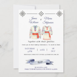 ルーマ素朴ニ結婚アの伝統的フォークコスチューム 招待状