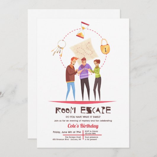 ルームエスケープパーティの招待状 招待状 (正面/裏面)