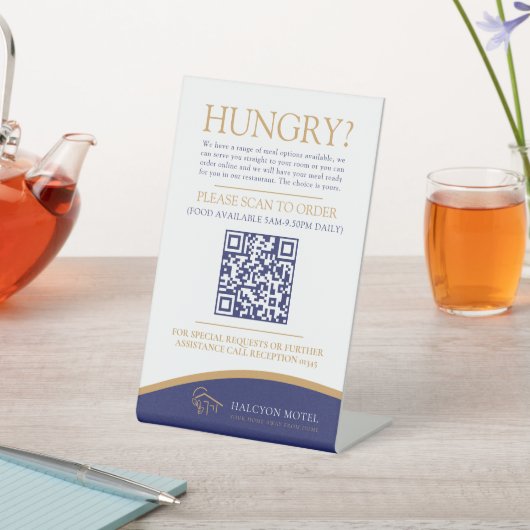 ルームサービスフード注文ホテルモーテルB&B QRコード 台座サイン (インサイチュ)
