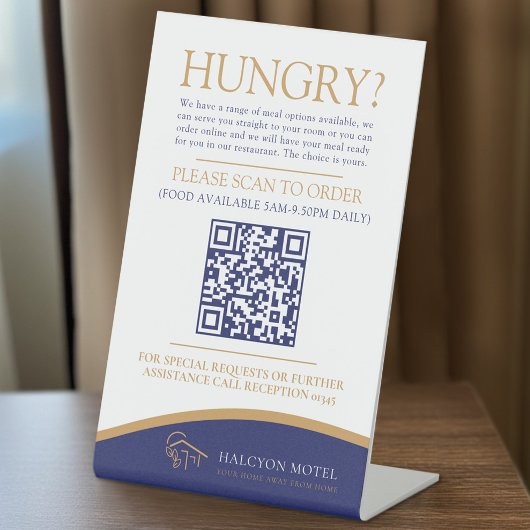 ルームサービスフード注文ホテルモーテルB&B QRコード 台座サイン