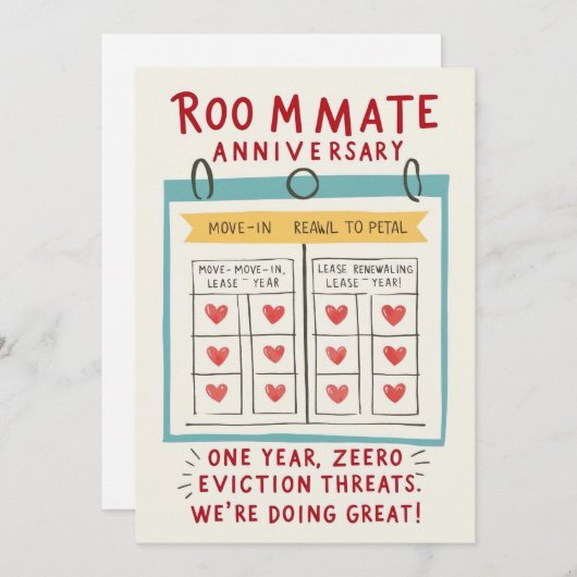 ルームメイト記念日カード 招待状 (正面/裏面)