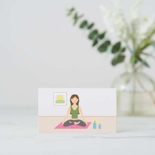 ルームヨガでヨガをするかわいい女の子ヨガインストラクター 名刺 (スタンド正面)