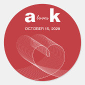 ルーモダンプハートシンプルラブライン赤結婚の ラウンドシール (正面)