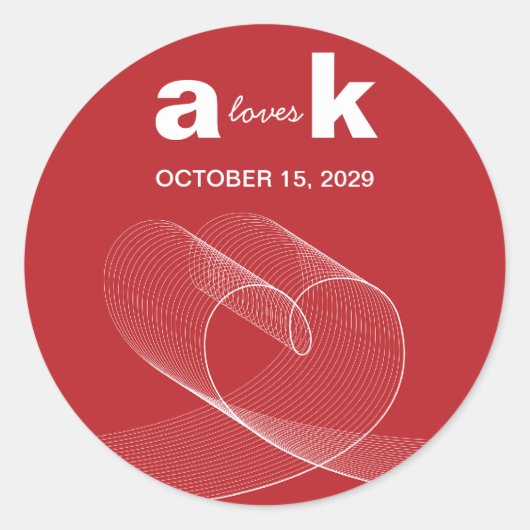 ルーモダンプハートシンプルラブライン赤結婚の ラウンドシール (正面)