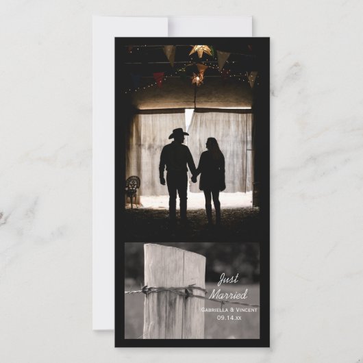 ルーラルフェンスポストウェスタンたった今結婚しましたフォトカード 案内状 (正面)