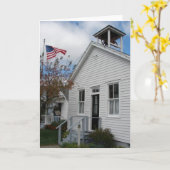 ルーラルワンルームスクールとアメリカ国旗 カード (黄色い花)