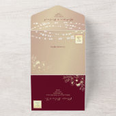 ルーラル バーガンディー ウェディング ストリング ライト オールインワン招待状 (外側)