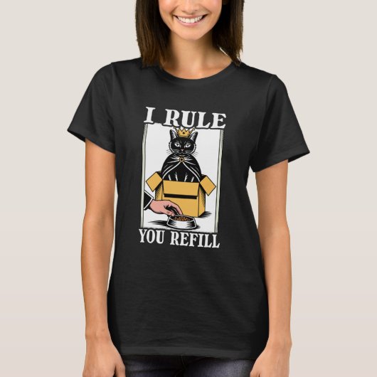 ルールは私 箱入りかわいい猫のエサ入れ おもしろい Tシャツ (正面)