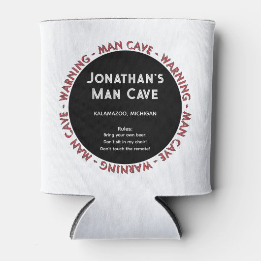 ルールパーソナライズされた付き男の洞窟のサイン 缶クーラー (正面)