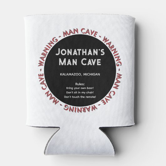 ルールパーソナライズされた付き男の洞窟のサイン 缶クーラー (裏面)