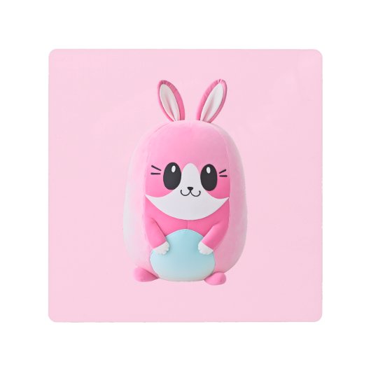 "ルールー"。 抱っこしたくなるようなピンクのクリーチャー メタルプリント (正面)