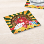 ルーレットホイールとカジノカード、サイコロとチップ スクエアペーパーコースター (アングル)