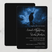 ルーンが刻まれた黒いカラスのダークゴス風結婚式 招待状 (正面/裏面)