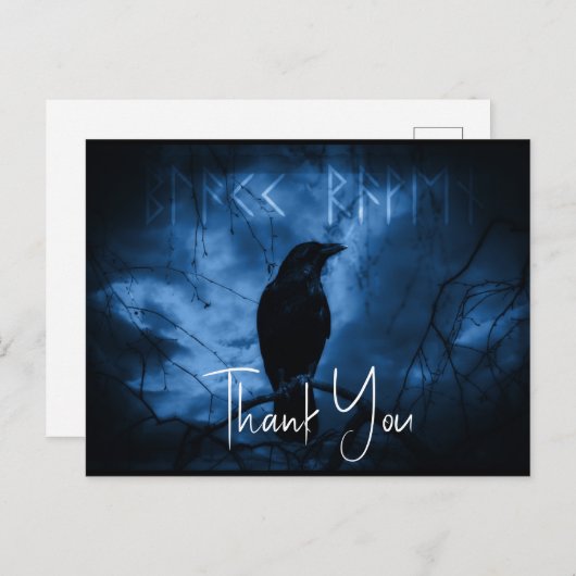ルーンが刻まれた黒いカラス ダークゴス風 サンキュー ポストカード (正面/裏面)