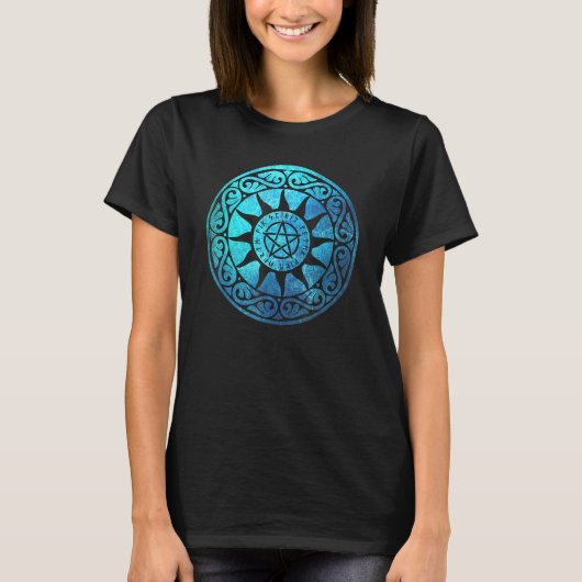 ルーンの魔法の星形五角形異教のウィッチクラフト保護 Tシャツ (正面)